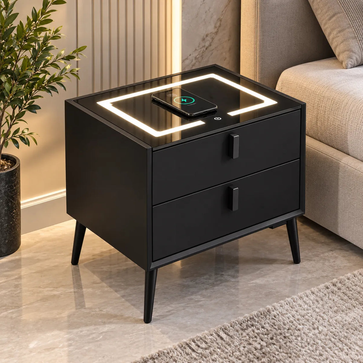 Chevet Led Chargeur Induction Velours