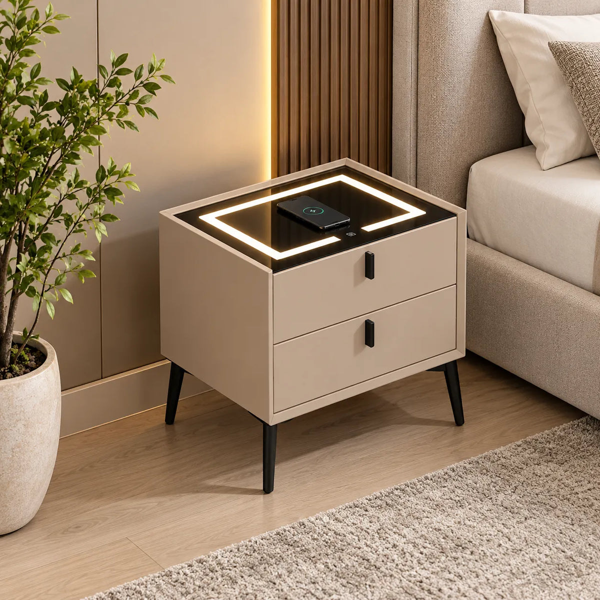 Chevet Led Chargeur Induction Velours