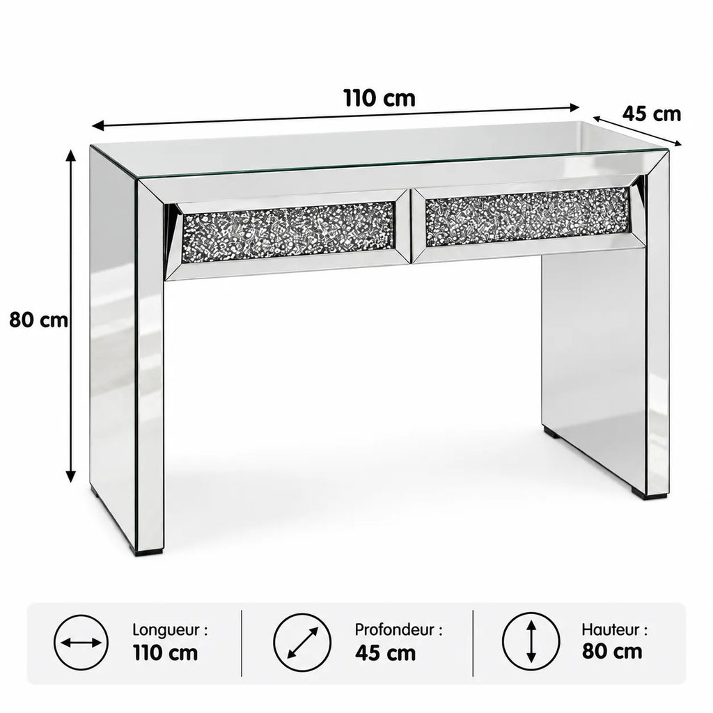 Coiffeuse Miroir 2 Tiroirs 110x45x80 CM