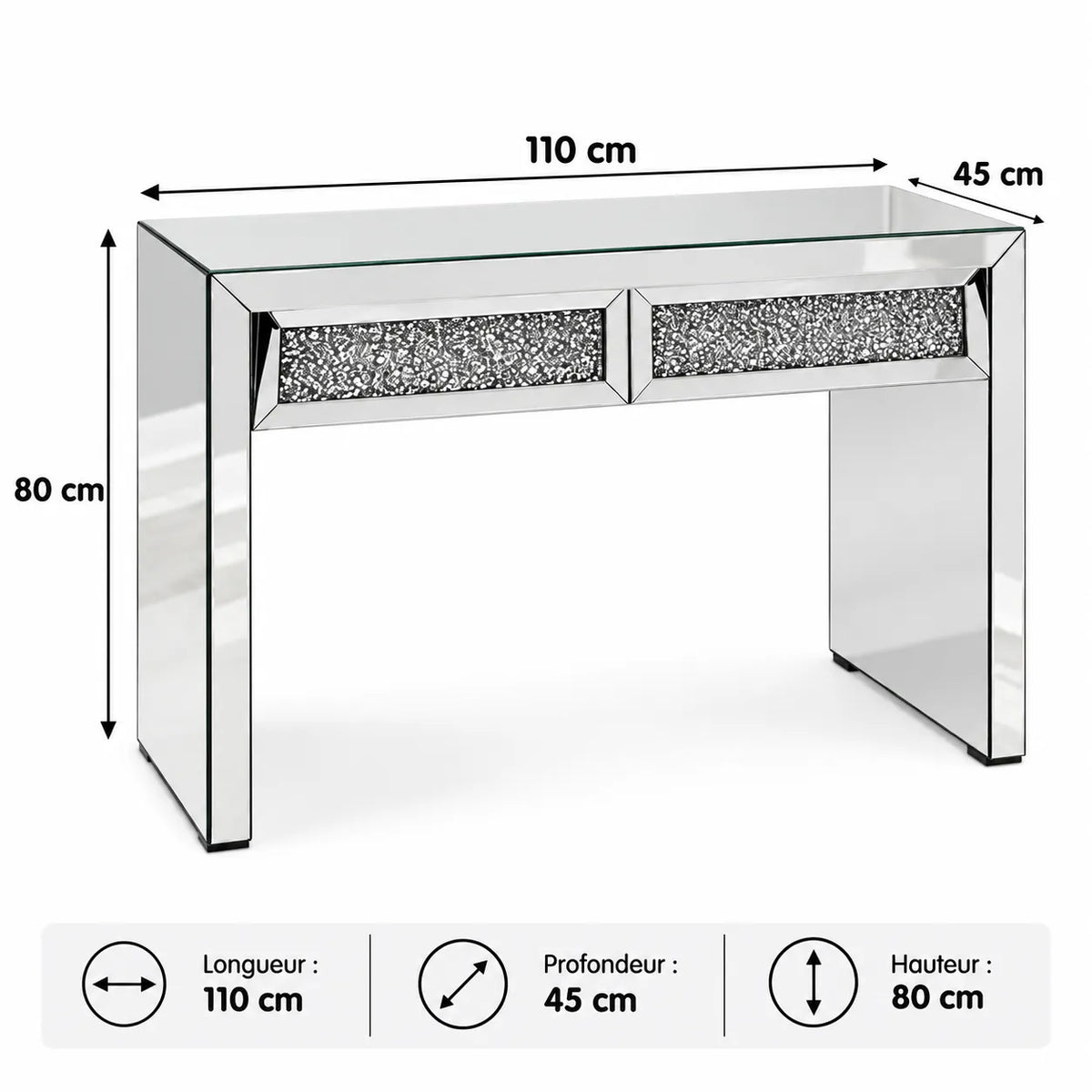 Coiffeuse Miroir 2 Tiroirs 110x45x80 CM