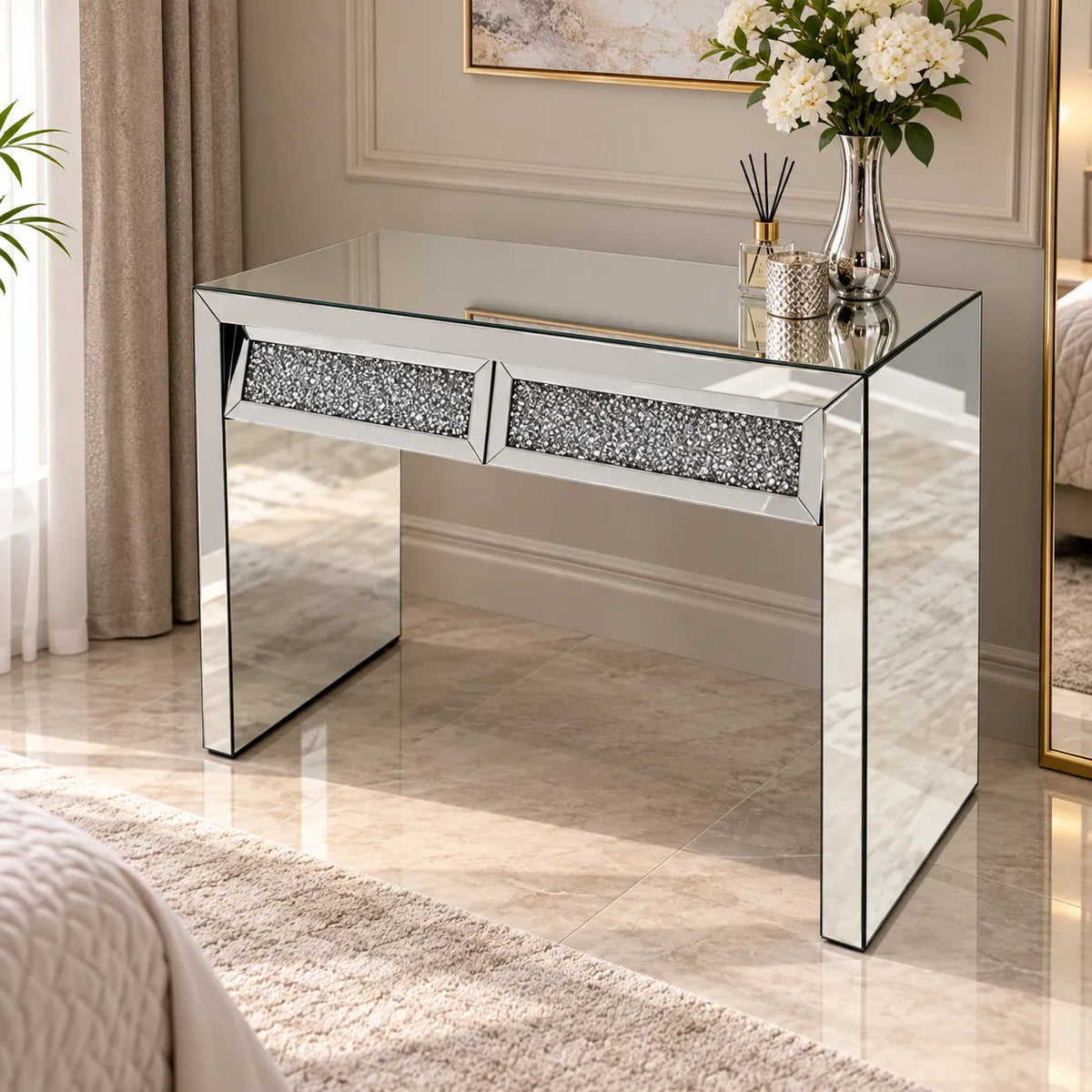 Coiffeuse Miroir 2 Tiroirs 110x45x80 CM