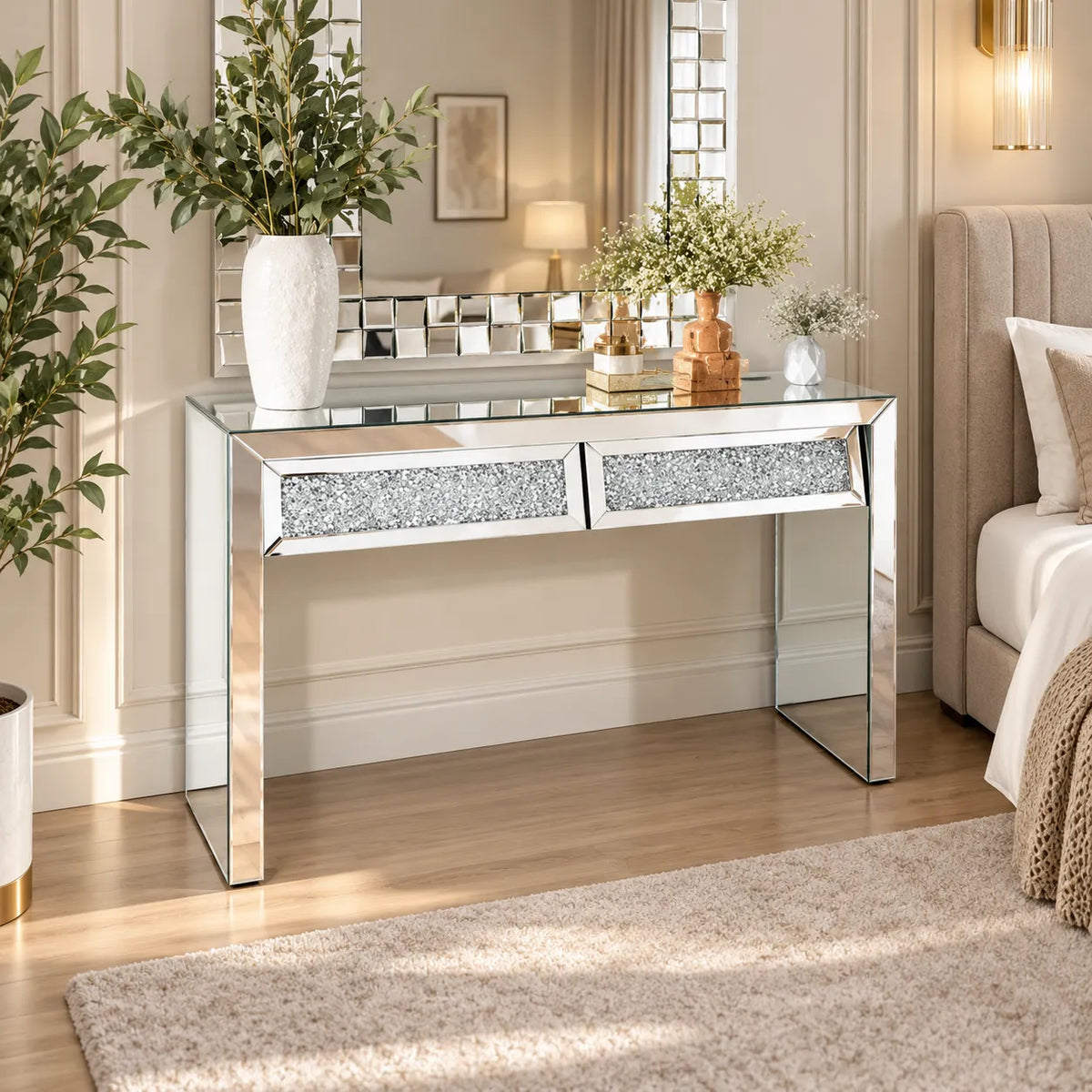 Coiffeuse Miroir 2 Tiroirs 110x45x80 CM