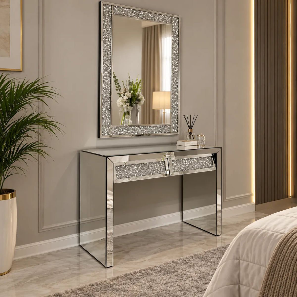 Coiffeuse Miroir 2 Tiroirs 110x45x80 CM
