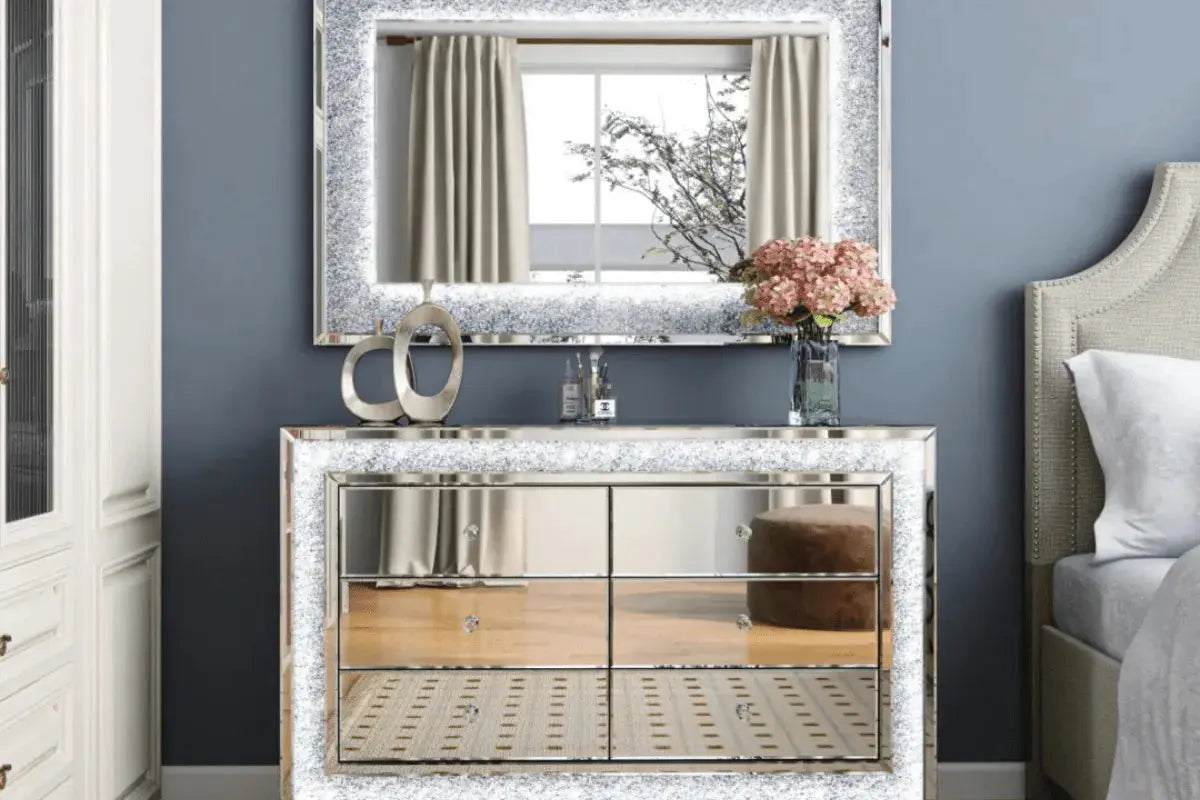 Commode Miroir et Led 120x40x80 CM Swedzo-Meuble