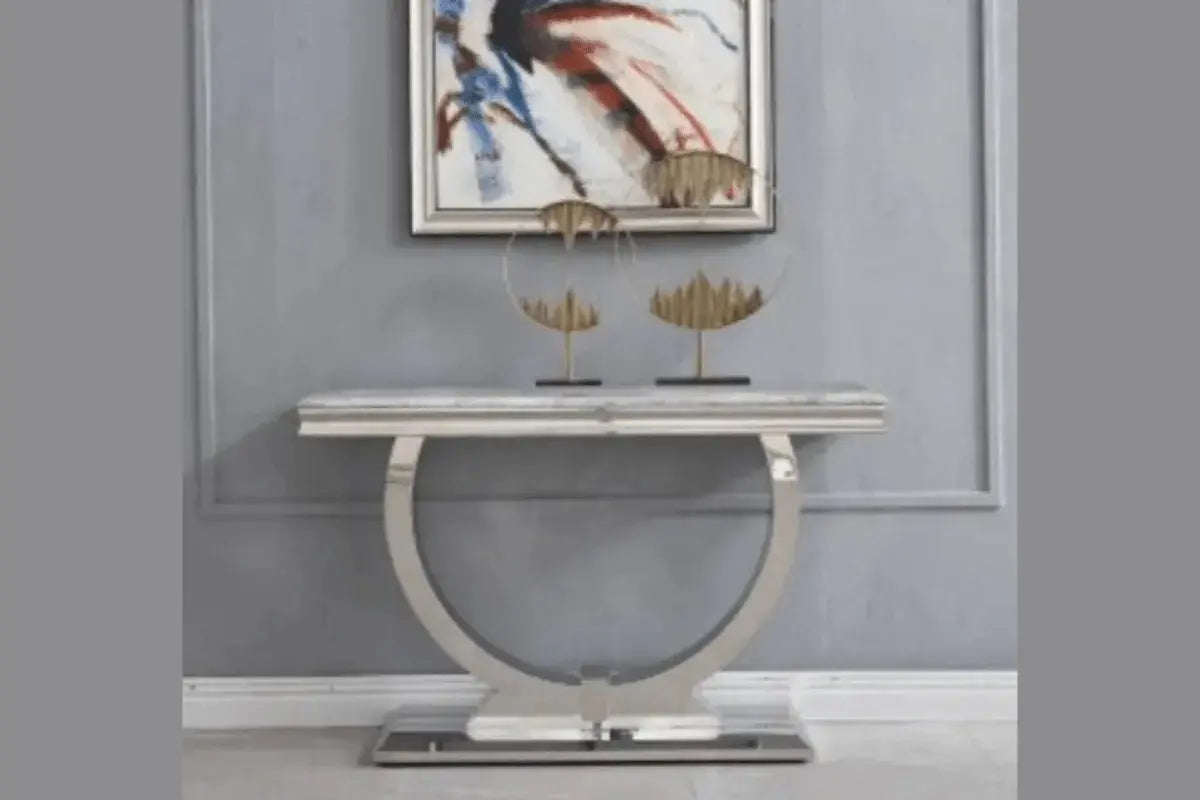 Console Omega Marbre Blanc Pieds Chrome Swedzo-Meuble