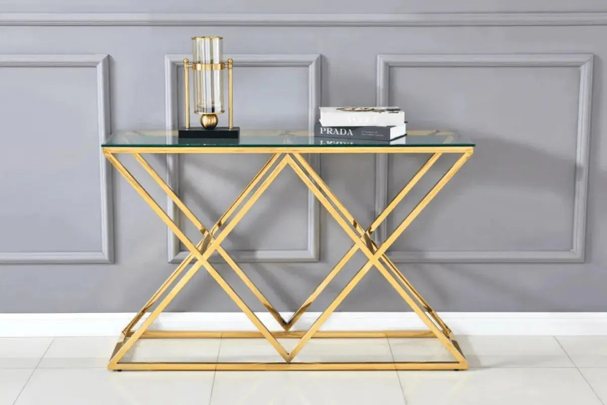 Console Triangle Transparent Pieds Dore 120x40 CM Swedzo-Meuble