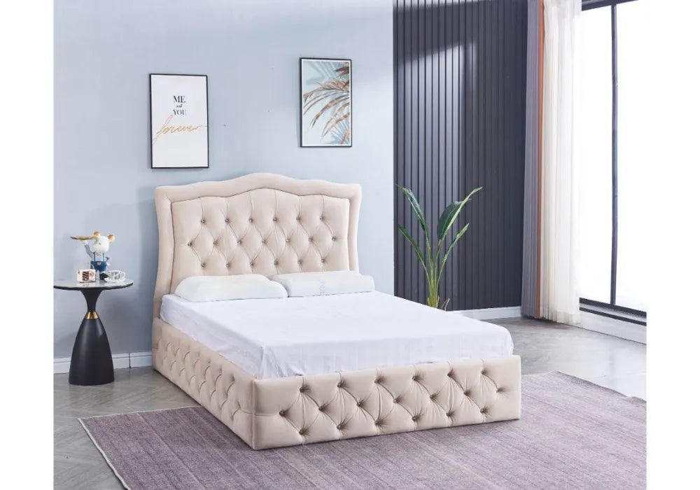 E Cadre De Lit Gris Velours Avec Sommier 140/190