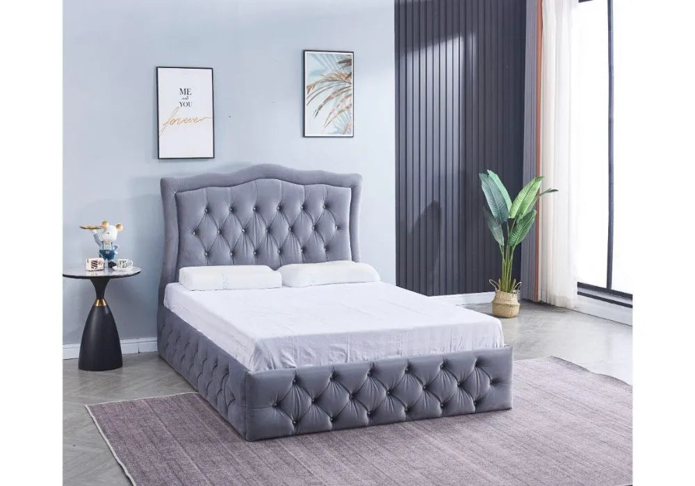 E Cadre De Lit Gris Velours Avec Sommier 140/190