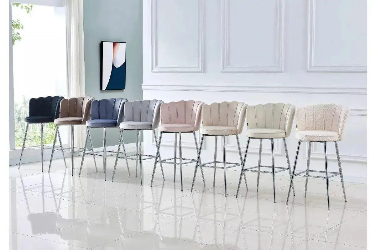 E Tabouret de bar nymphea velours chrome Swedzo-Meuble