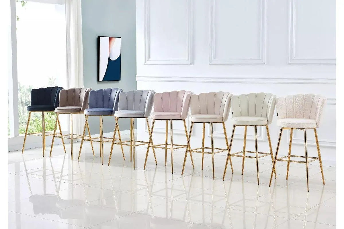 E Tabouret de bar nymphea velours dore