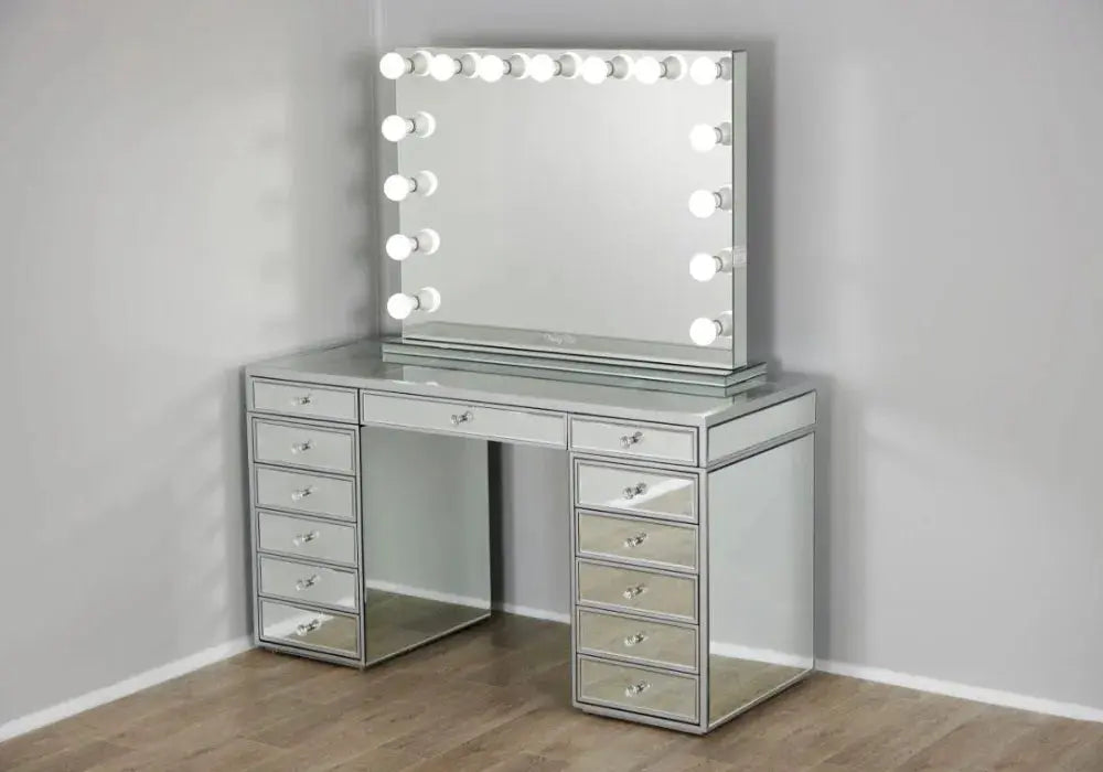 Ensemble de vanité coiffeuse élégant avec miroir Bluetooth et lumiéres LED (13 tiroirs) Swedzo-Meuble