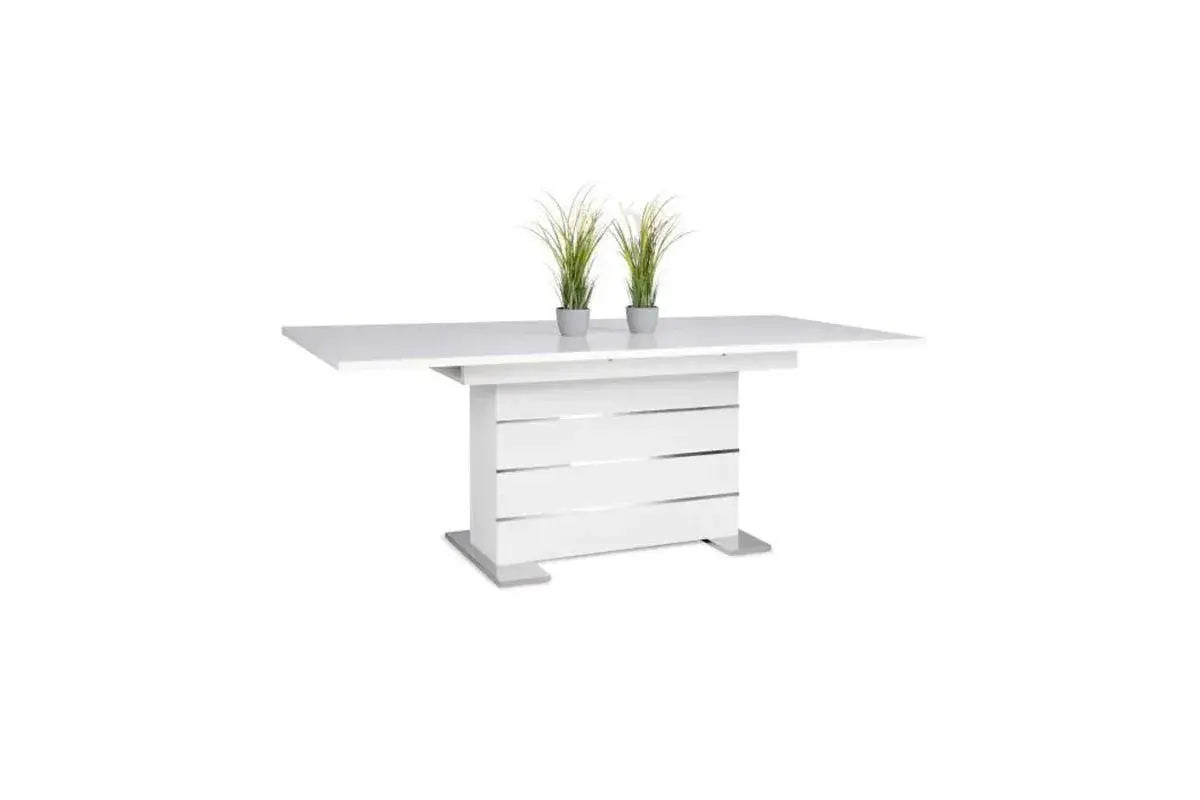 Extension de salle à manger W avec 6 chaises de table laquées blanches et chromées Swedzo-Meuble