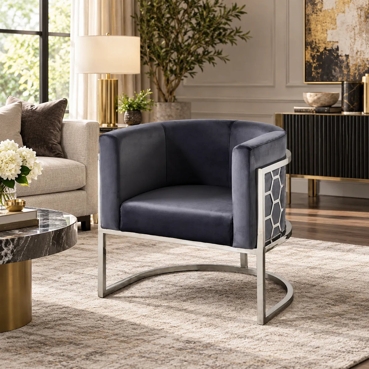 Fauteuil Alveoles pieds argentés