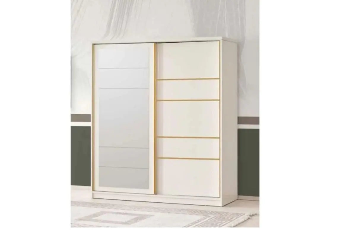Armoire dressing de chambre Girona 160 cm portes coulissantes beige satiné