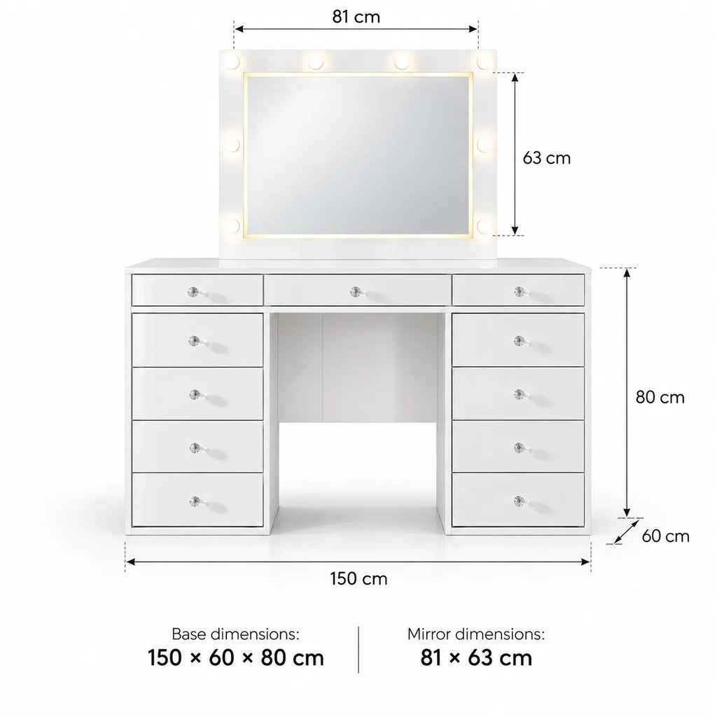 Grande Coiffeuse avec miroir à 11 tiroirs