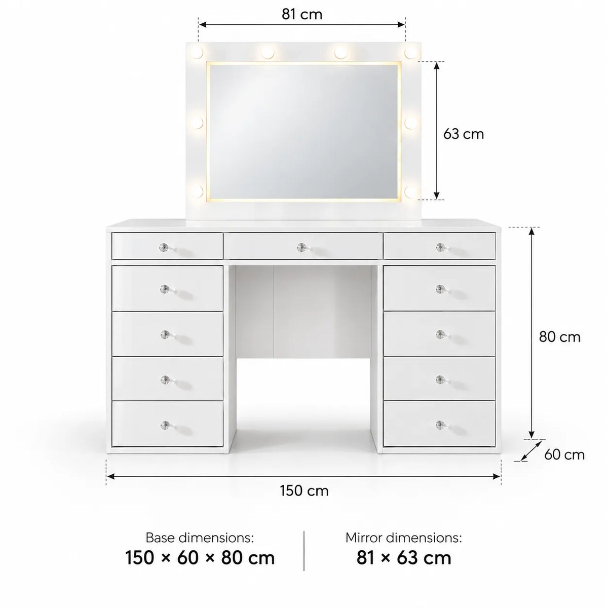 Grande Coiffeuse avec miroir à 11 tiroirs