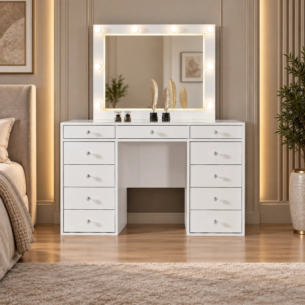 Grande Coiffeuse avec miroir à 11 tiroirs