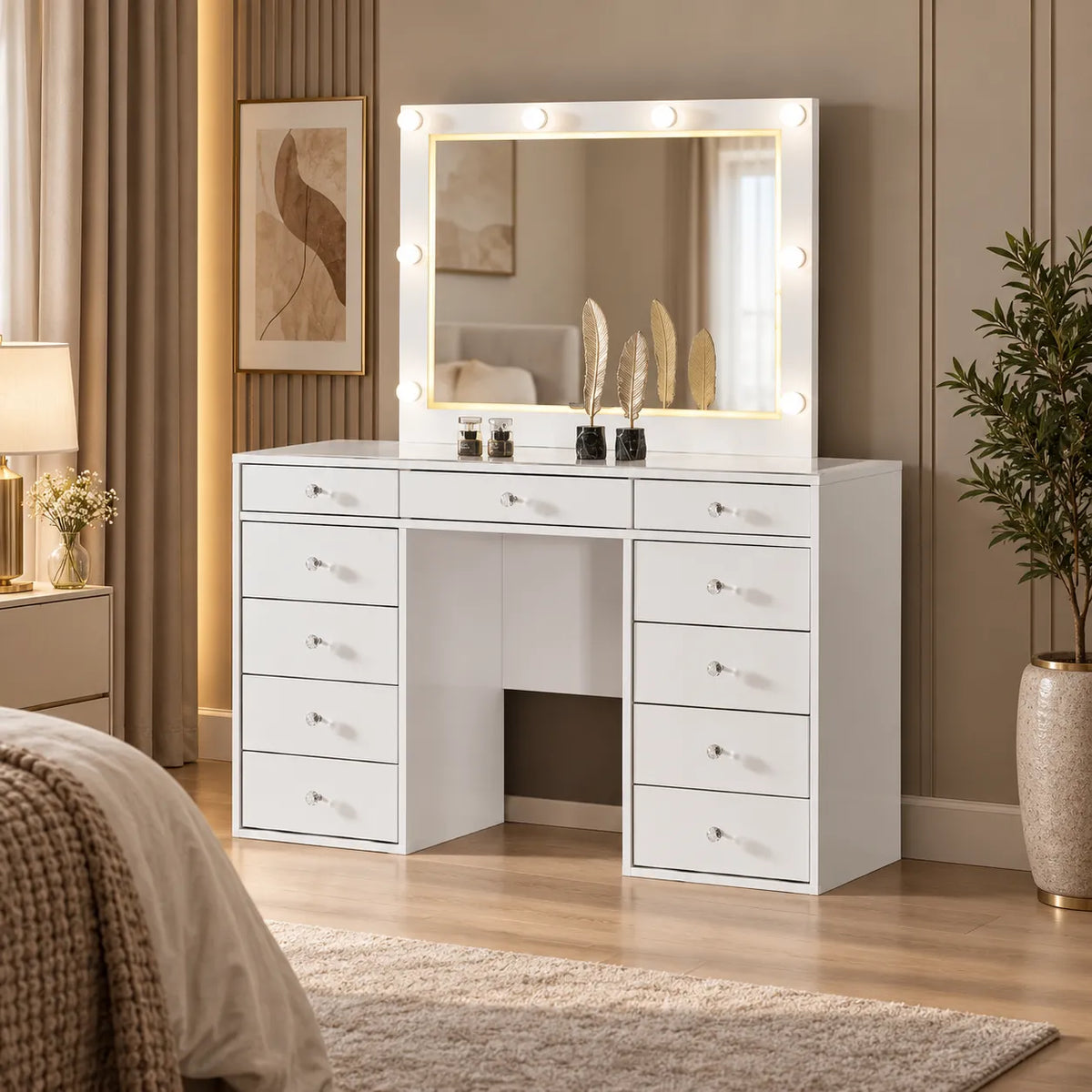 Grande Coiffeuse avec miroir à 11 tiroirs