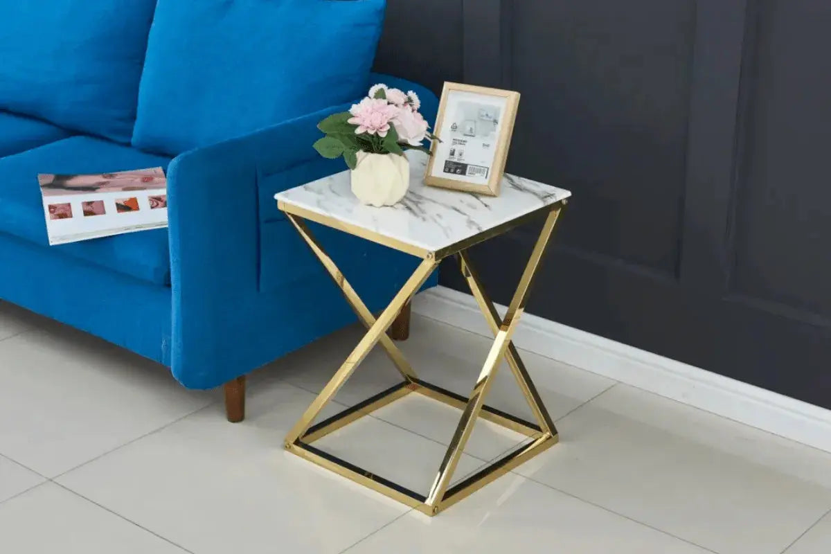 Gueridon Beverly Pieds Dore 40x40x55 CM Swedzo-Meuble
