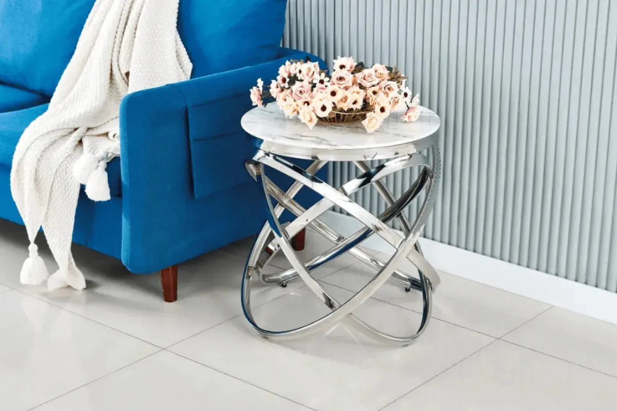 Gueridon Evol Marbre Blanc 50x55 CM Swedzo-Meuble