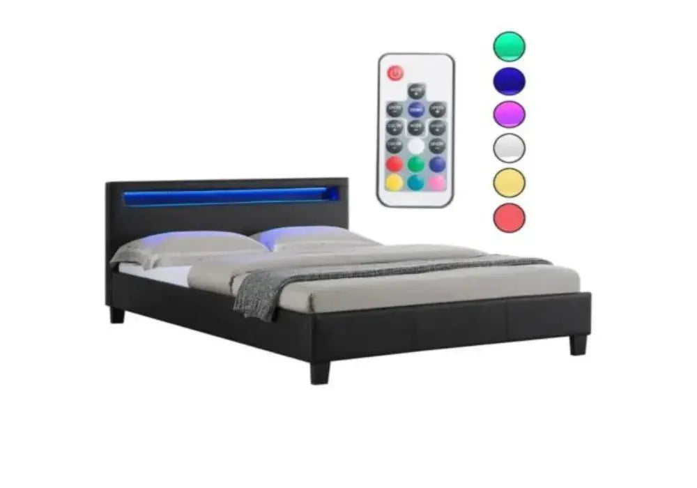 LED Lit Avec Sommier Gris Swedzo-Meuble