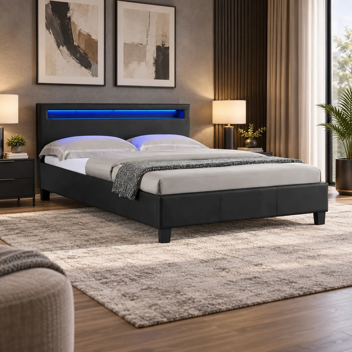 LED Lit avec Sommier Gris