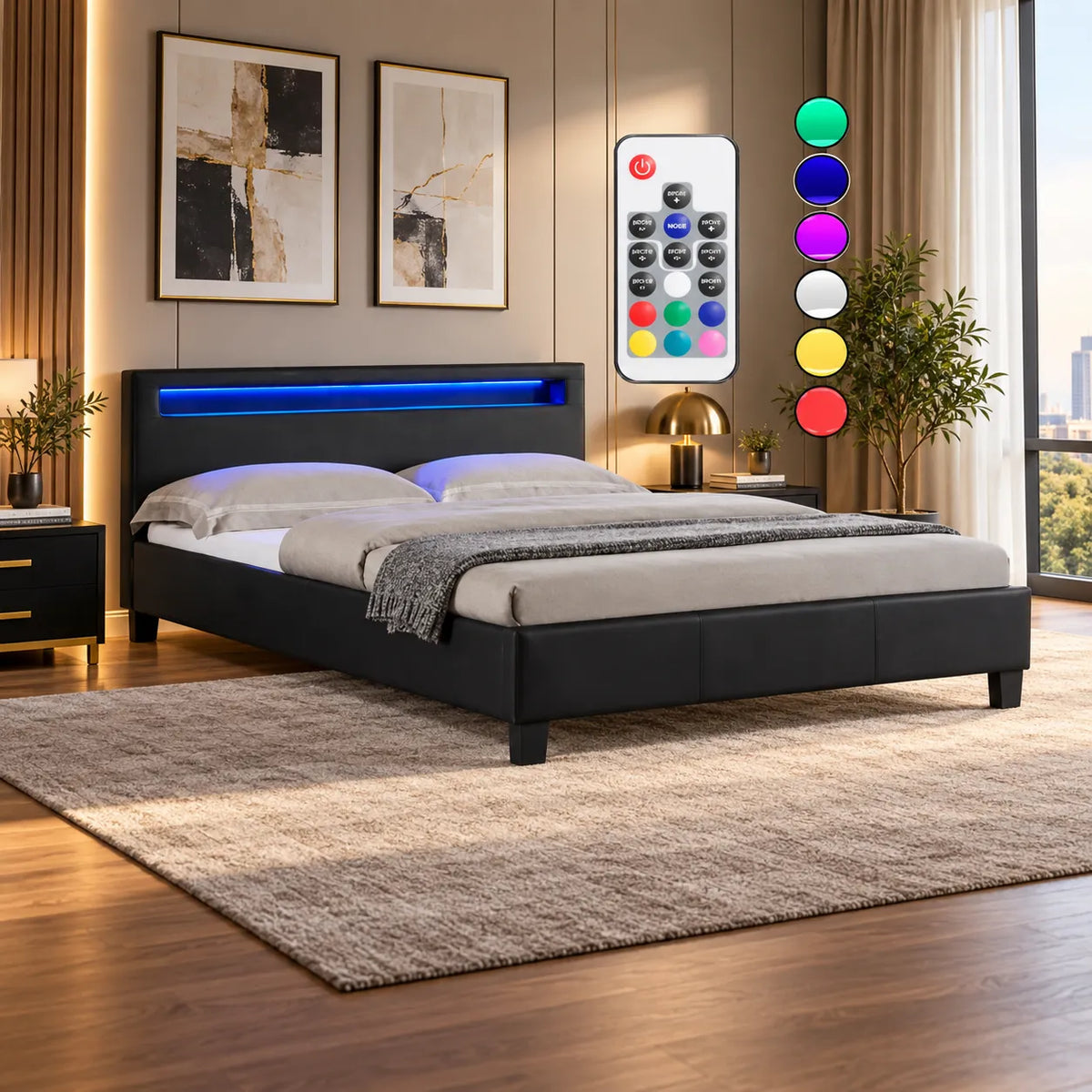 LED Lit avec Sommier Gris