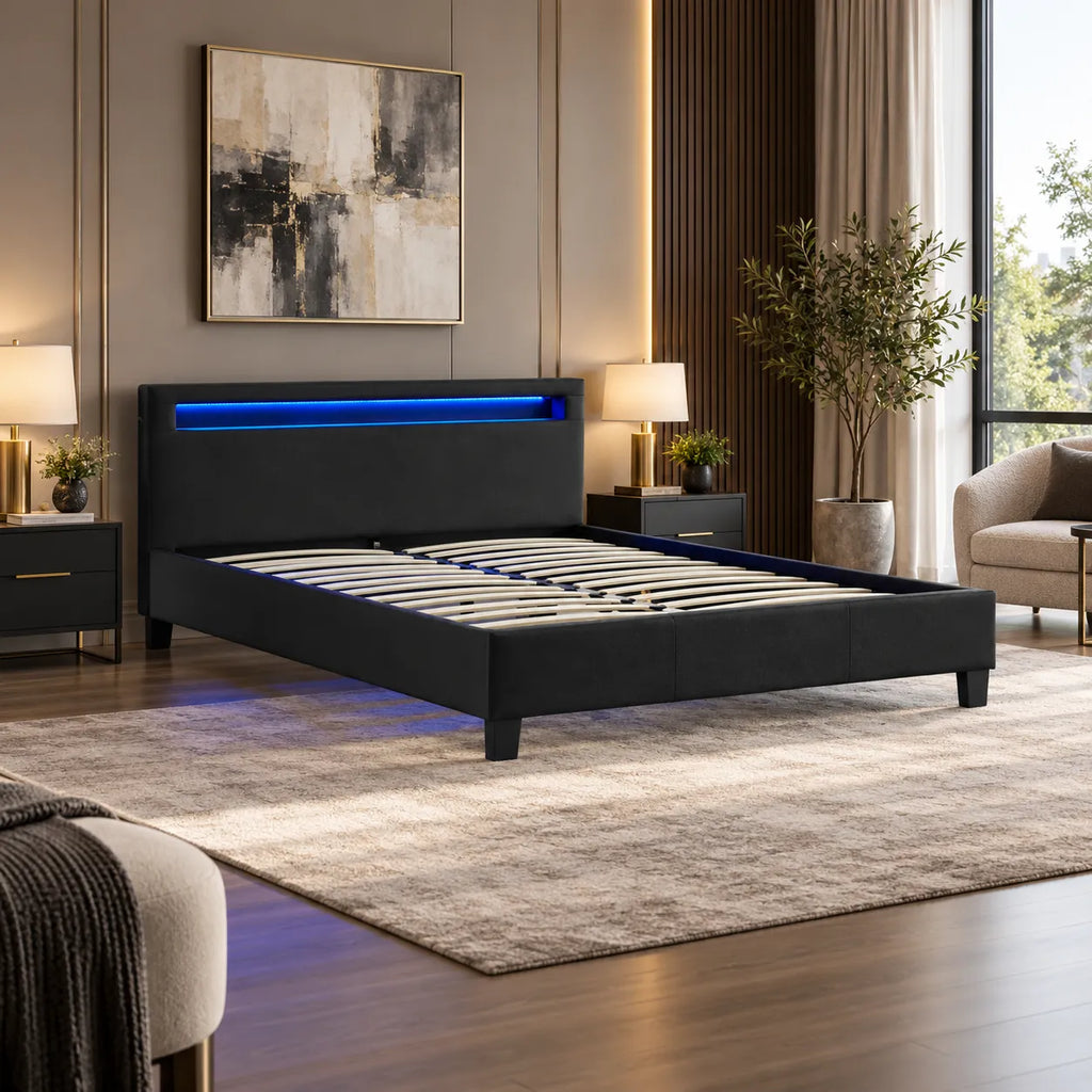 LED Lit avec Sommier Gris