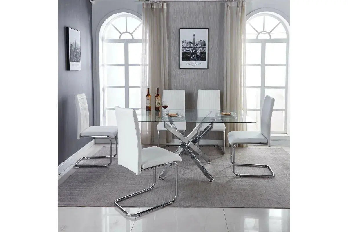 LEONARDO Ensemble de table de salle à manger en chrome blanc noir et verre et 4 ou 6 chaises de salle à manger en cuir Swedzo-Meuble