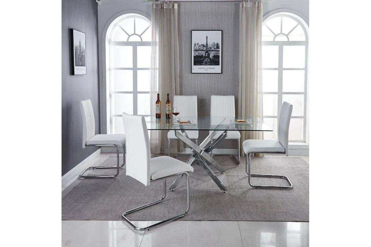 LEONARDO Ensemble de table de salle é manger en chrome blanc noir et verre et 4 ou 6 chaises de salle é manger en cuir