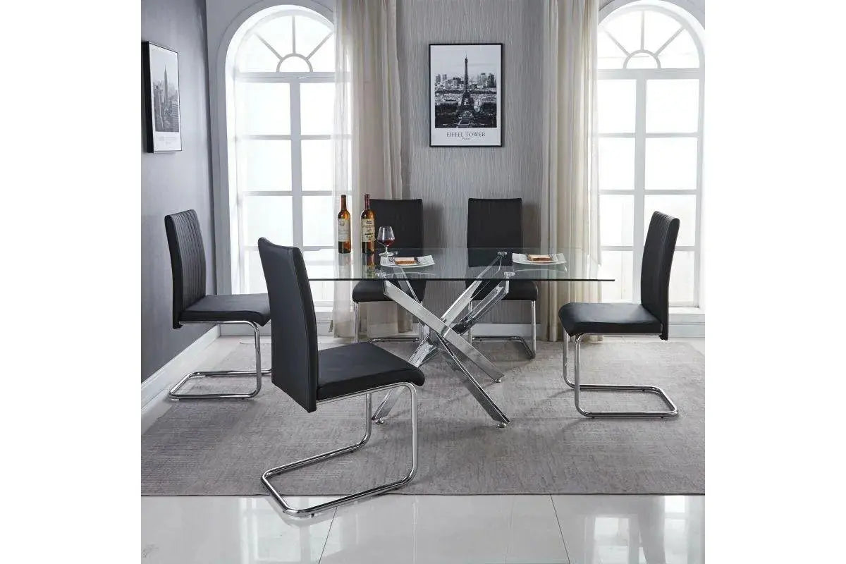 LEONARDO Ensemble de table de salle à manger en chrome blanc noir et verre et 4 ou 6 chaises de salle à manger en cuir Swedzo-Meuble