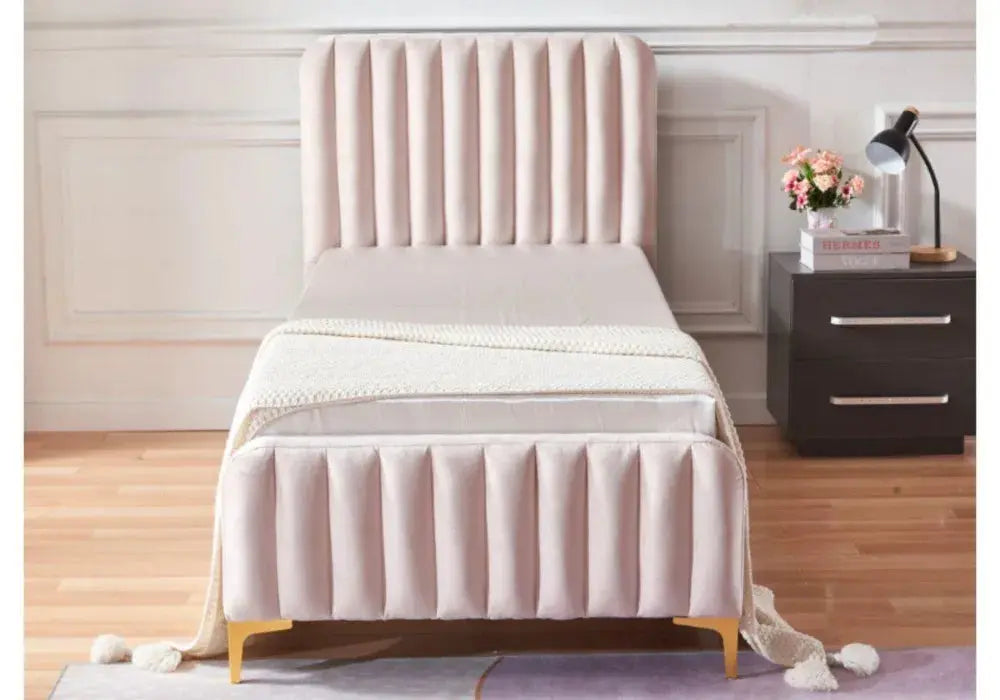 LIT FAYE CAPITONNE EN LIGNE VELOURS 90×190 cm Swedzo-Meuble