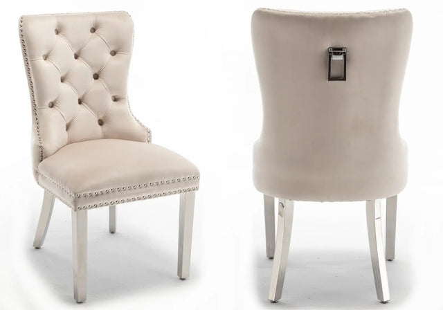 Chaise Capitonnée Argent Beige LORA