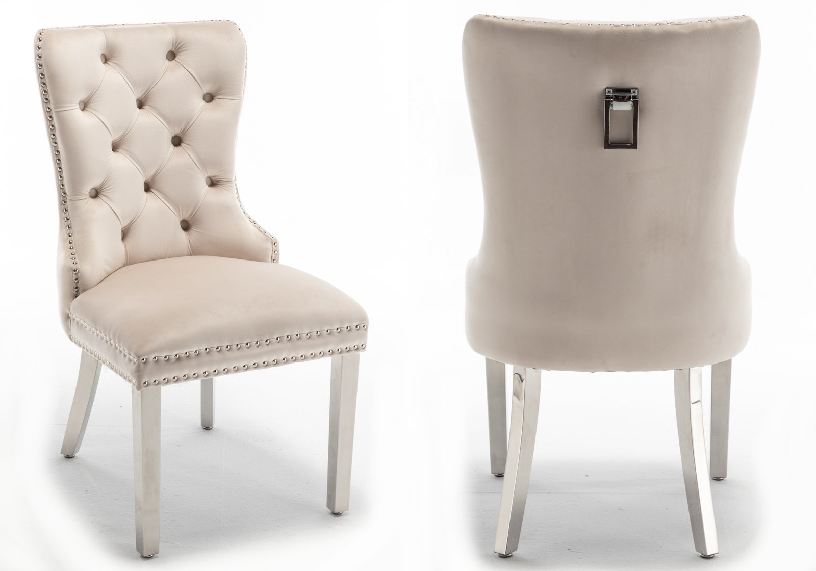 Chaise capitonnée argent beige LORA