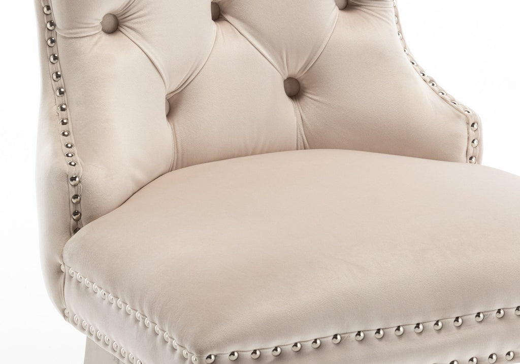 Chaise capitonnée argent beige LORA