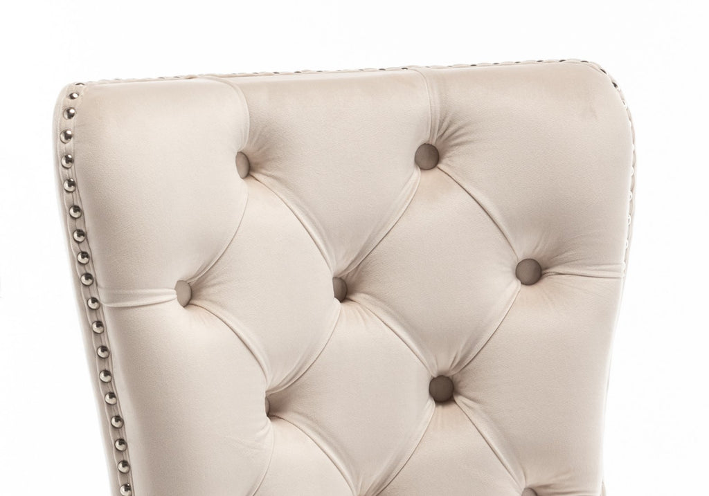 Chaise capitonnée argent beige LORA