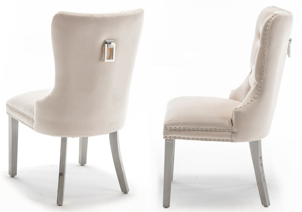 Chaise capitonnée argent beige LORA