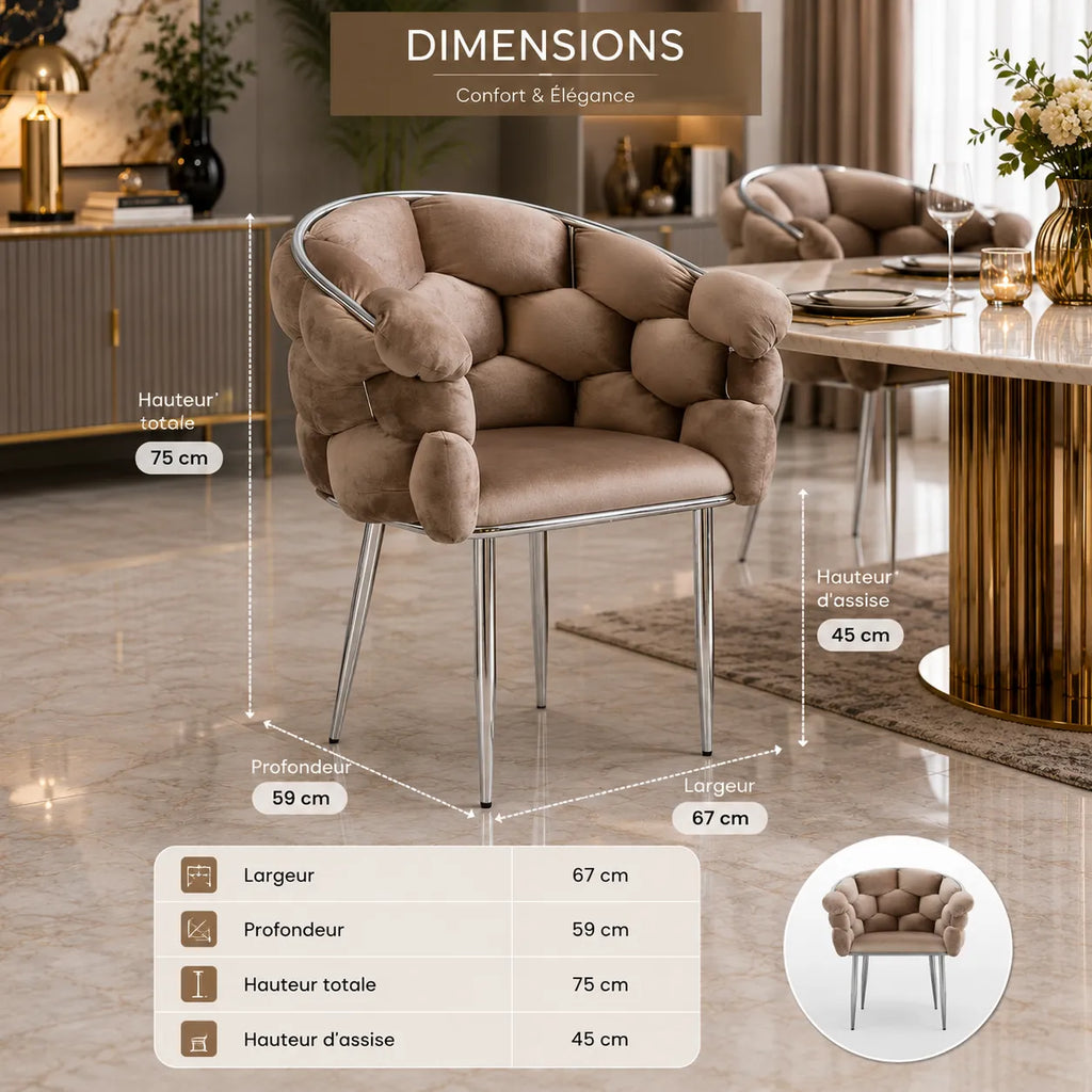 LOT DE  CHAISES BALLON CHROME Velours