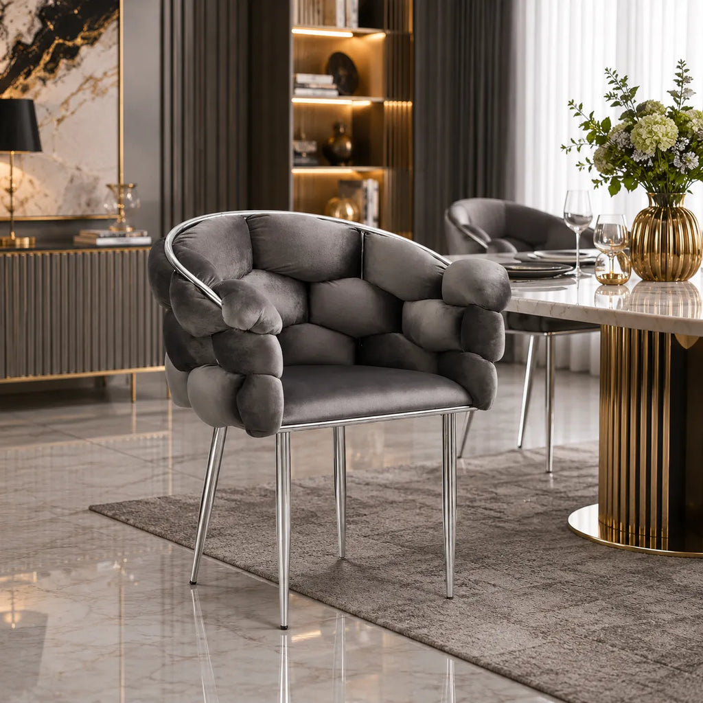 LOT DE  CHAISES BALLON CHROME Velours
