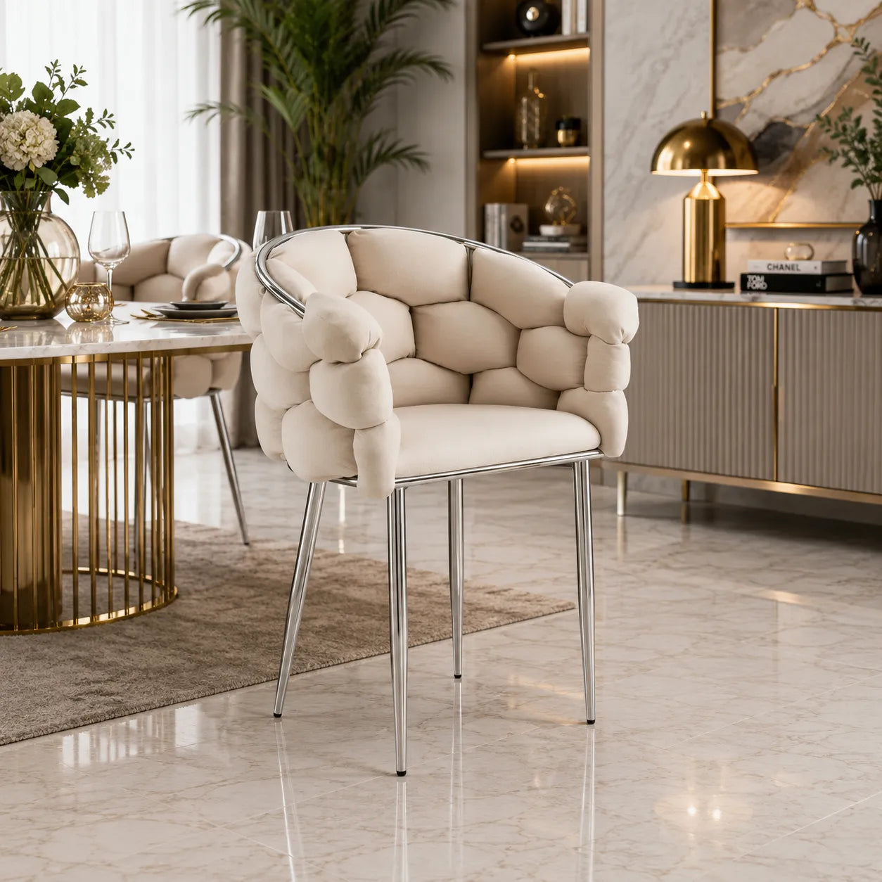 LOT DE  CHAISES BALLON CHROME Velours