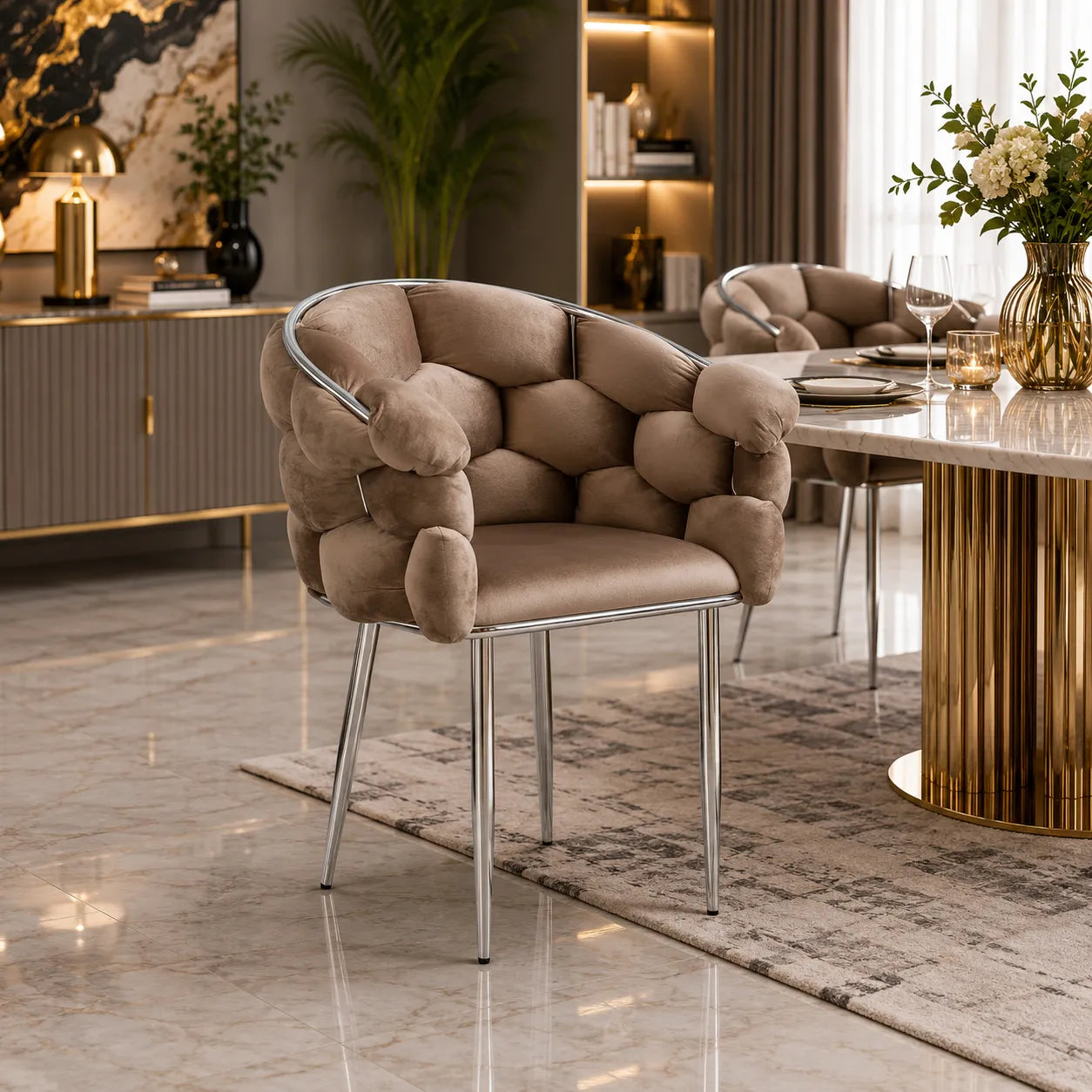 LOT DE  CHAISES BALLON CHROME Velours