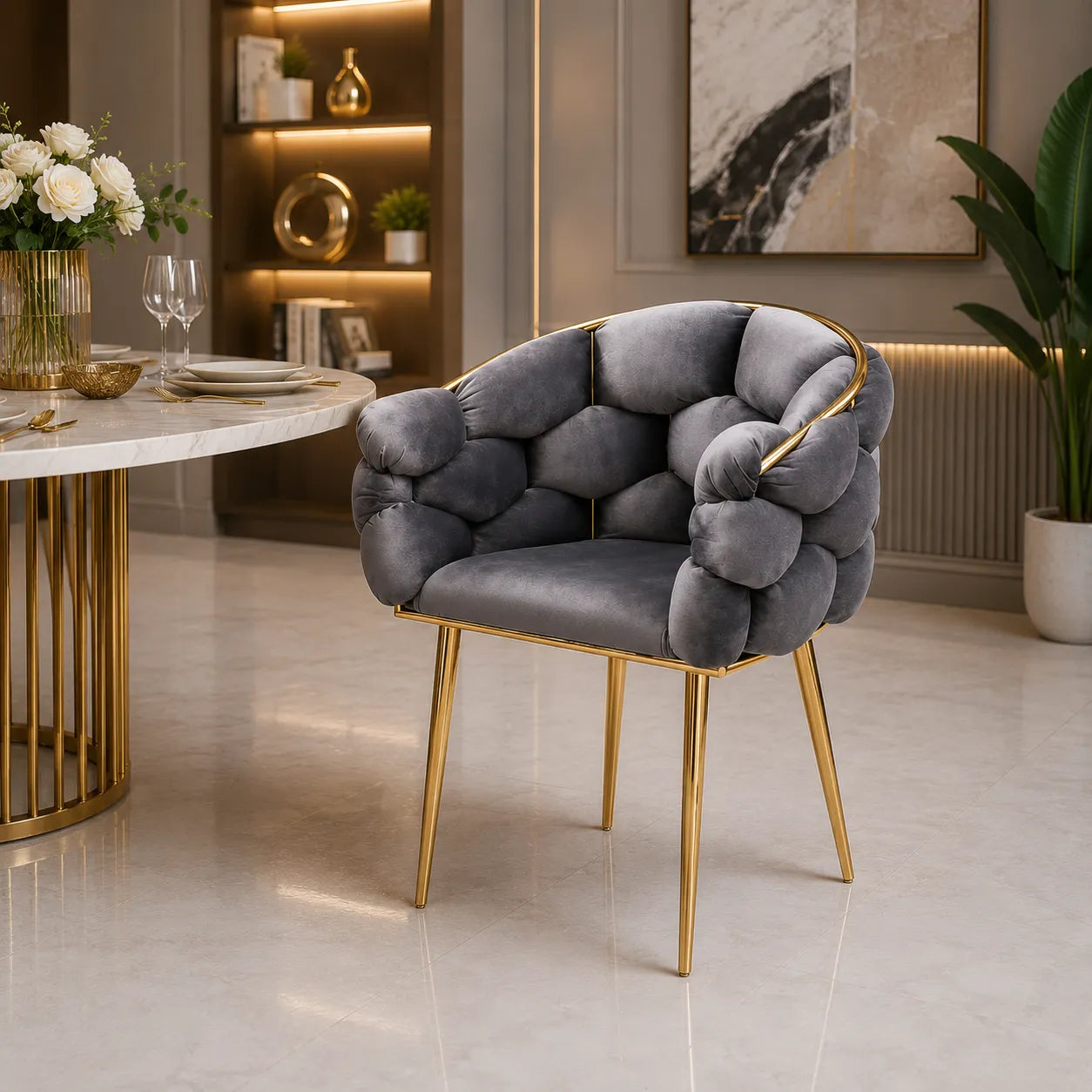 LOT DE 4 CHAISES BALLON GOLD Velours