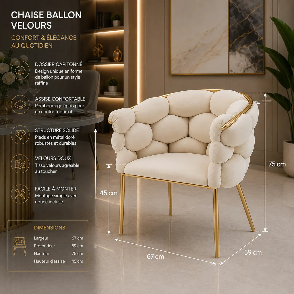 LOT DE 4 CHAISES BALLON GOLD Velours