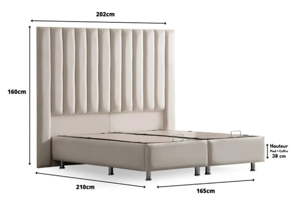 Lit Coffre ATHENA BLANC CASSE - VELOURS