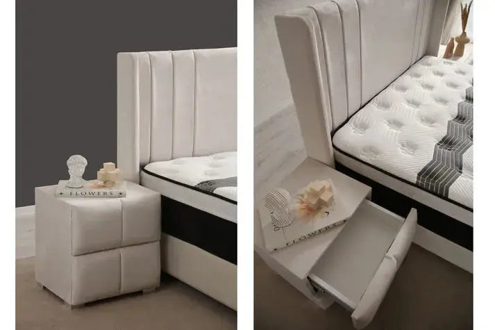 Lit Coffre Alma Velours beige Swedzo-Meuble