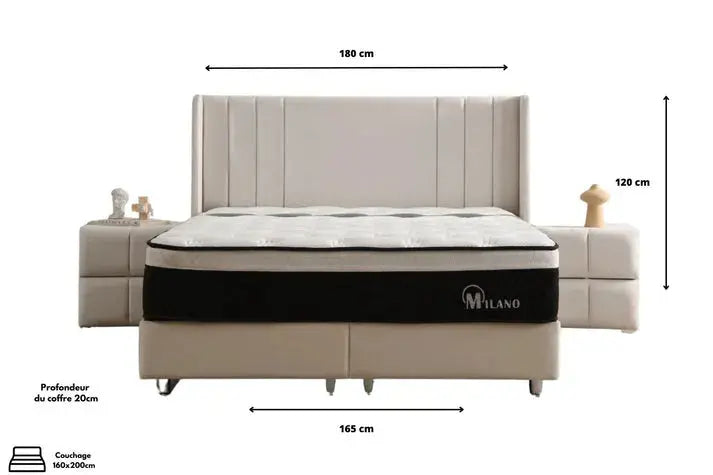 Lit Coffre Alma Velours beige Swedzo-Meuble