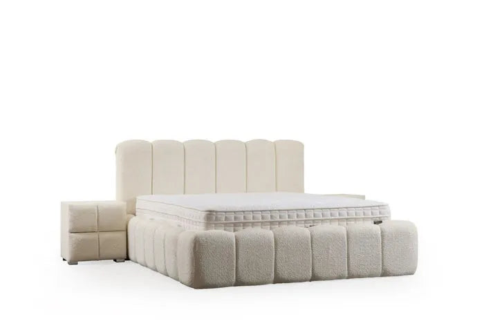 Lit Coffre Alya Chenille Blanc Cassé