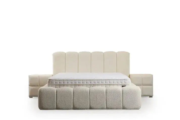 Lit Coffre Alya Chenille Blanc Cassé Swedzo-Meuble