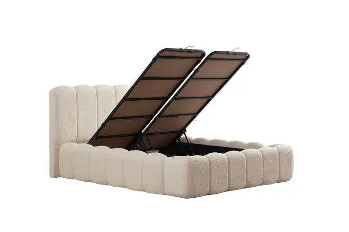Lit Coffre Alya Chenille Blanc Cassé Swedzo-Meuble