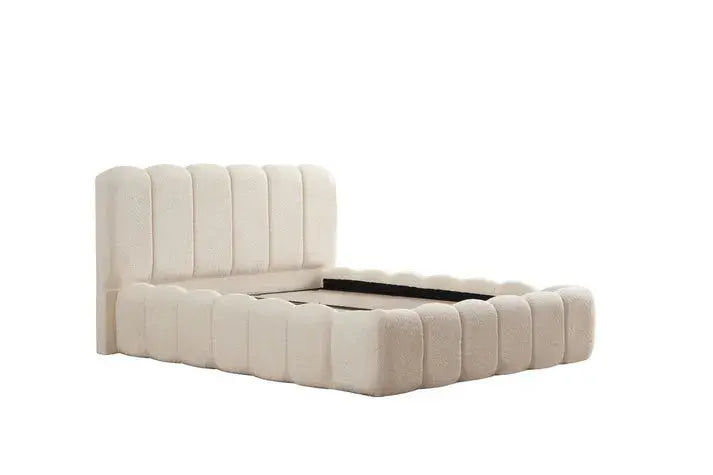 Lit Coffre Alya Chenille Blanc Cassé Swedzo-Meuble